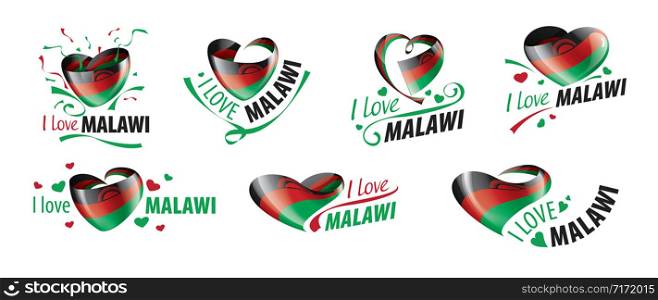 National flag of the Malawi in the shape of a heart and the inscription I love Malawi. Vector illustration.. National flag of the Malawi in the shape of a heart and the inscription I love Malawi. Vector illustration