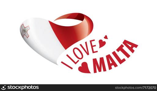 National flag of the Malta in the shape of a heart and the inscription I love Malta. Vector illustration.. National flag of the Malta in the shape of a heart and the inscription I love Malta. Vector illustration