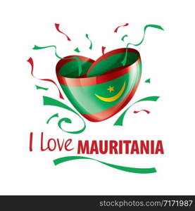 National flag of the Mauritania in the shape of a heart and the inscription I love Mauritania. Vector illustration.. National flag of the Mauritania in the shape of a heart and the inscription I love Mauritania. Vector illustration