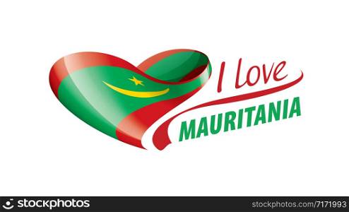 National flag of the Mauritania in the shape of a heart and the inscription I love Mauritania. Vector illustration.. National flag of the Mauritania in the shape of a heart and the inscription I love Mauritania. Vector illustration