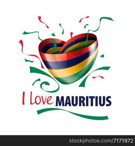 National flag of the Mauritius in the shape of a heart and the inscription I love Mauritius. Vector illustration.. National flag of the Mauritius in the shape of a heart and the inscription I love Mauritius. Vector illustration