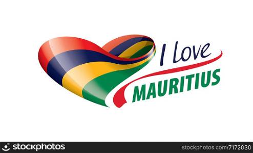 National flag of the Mauritius in the shape of a heart and the inscription I love Mauritius. Vector illustration.. National flag of the Mauritius in the shape of a heart and the inscription I love Mauritius. Vector illustration