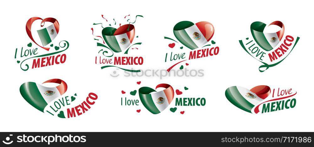 National flag of the Mexico in the shape of a heart and the inscription I love Mexico. Vector illustration.. National flag of the Mexico in the shape of a heart and the inscription I love Mexico. Vector illustration