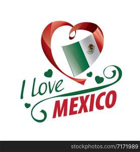 National flag of the Mexico in the shape of a heart and the inscription I love Mexico. Vector illustration.. National flag of the Mexico in the shape of a heart and the inscription I love Mexico. Vector illustration