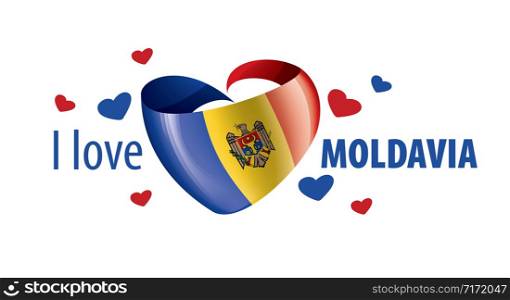 National flag of the Moldova in the shape of a heart and the inscription I love Moldova. Vector illustration.. National flag of the Moldova in the shape of a heart and the inscription I love Moldova. Vector illustration