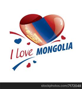 National flag of the Mongolia in the shape of a heart and the inscription I love Mongolia. Vector illustration.. National flag of the Mongolia in the shape of a heart and the inscription I love Mongolia. Vector illustration