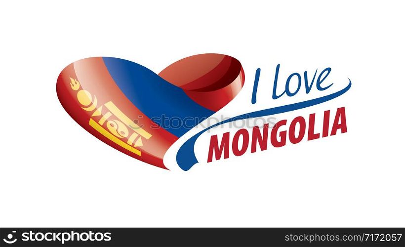 National flag of the Mongolia in the shape of a heart and the inscription I love Mongolia. Vector illustration.. National flag of the Mongolia in the shape of a heart and the inscription I love Mongolia. Vector illustration