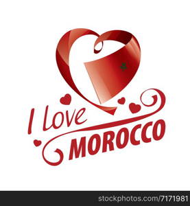 National flag of the Morocco in the shape of a heart and the inscription I love Morocco. Vector illustration.. National flag of the Morocco in the shape of a heart and the inscription I love Morocco. Vector illustration