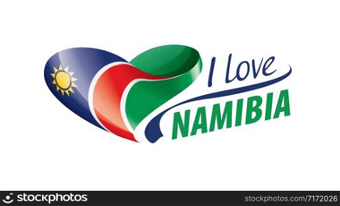 National flag of the Namibia in the shape of a heart and the inscription I love Namibia. Vector illustration.. National flag of the Namibia in the shape of a heart and the inscription I love Namibia. Vector illustration