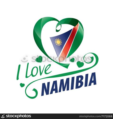 National flag of the Namibia in the shape of a heart and the inscription I love Namibia. Vector illustration.. National flag of the Namibia in the shape of a heart and the inscription I love Namibia. Vector illustration