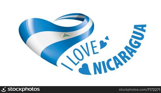 National flag of the Nicaragua in the shape of a heart and the inscription I love Nicaragua. Vector illustration.. National flag of the Nicaragua in the shape of a heart and the inscription I love Nicaragua. Vector illustration