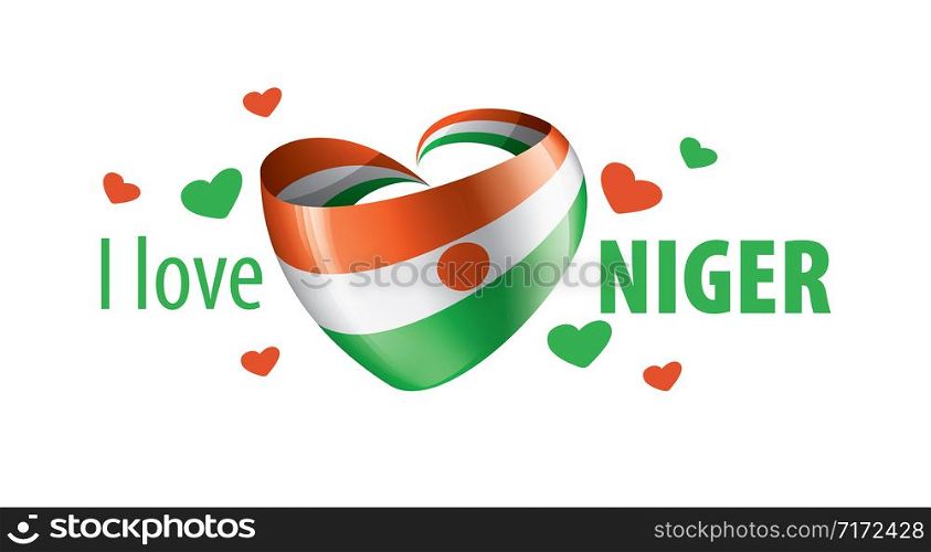 National flag of the Niger in the shape of a heart and the inscription I love Niger. Vector illustration.. National flag of the Niger in the shape of a heart and the inscription I love Niger. Vector illustration