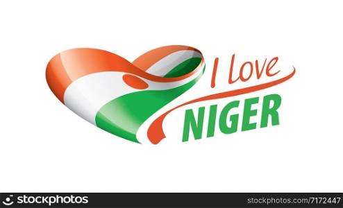 National flag of the Niger in the shape of a heart and the inscription I love Niger. Vector illustration.. National flag of the Niger in the shape of a heart and the inscription I love Niger. Vector illustration