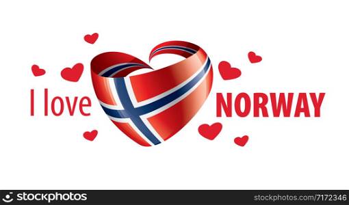 National flag of the Norway in the shape of a heart and the inscription I love Norway. Vector illustration.. National flag of the Norway in the shape of a heart and the inscription I love Norway. Vector illustration