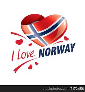 National flag of the Norway in the shape of a heart and the inscription I love Norway. Vector illustration.. National flag of the Norway in the shape of a heart and the inscription I love Norway. Vector illustration