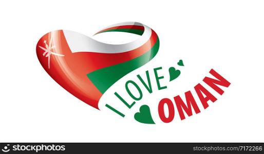 National flag of the Oman in the shape of a heart and the inscription I love Oman. Vector illustration.. National flag of the Oman in the shape of a heart and the inscription I love Oman. Vector illustration