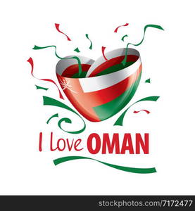 National flag of the Oman in the shape of a heart and the inscription I love Oman. Vector illustration.. National flag of the Oman in the shape of a heart and the inscription I love Oman. Vector illustration