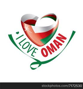 National flag of the Oman in the shape of a heart and the inscription I love Oman. Vector illustration.. National flag of the Oman in the shape of a heart and the inscription I love Oman. Vector illustration