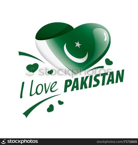 National flag of the Pakistan in the shape of a heart and the inscription I love Pakistan. Vector illustration.. National flag of the Pakistan in the shape of a heart and the inscription I love Pakistan. Vector illustration