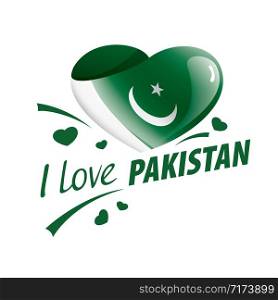 National flag of the Pakistan in the shape of a heart and the inscription I love Pakistan. Vector illustration.. National flag of the Pakistan in the shape of a heart and the inscription I love Pakistan. Vector illustration