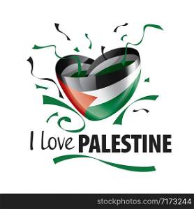 National flag of the Palestine in the shape of a heart and the inscription I love Palestine. Vector illustration.. National flag of the Palestine in the shape of a heart and the inscription I love Palestine. Vector illustration