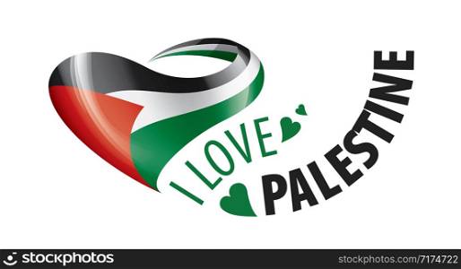 National flag of the Palestine in the shape of a heart and the inscription I love Palestine. Vector illustration.. National flag of the Palestine in the shape of a heart and the inscription I love Palestine. Vector illustration