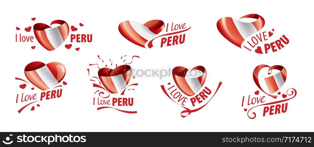 National flag of the Peru in the shape of a heart and the inscription I love Peru. Vector illustration.. National flag of the Peru in the shape of a heart and the inscription I love Peru. Vector illustration