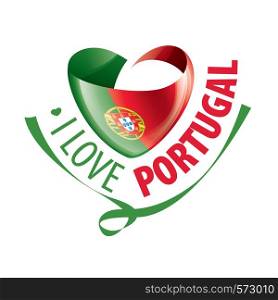 National flag of the Portugal in the shape of a heart and the inscription I love Portugal. Vector illustration.. National flag of the Portugal in the shape of a heart and the inscription I love Portugal. Vector illustration