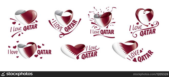 National flag of the Qatar in the shape of a heart and the inscription I love Qatar. Vector illustration.. National flag of the Qatar in the shape of a heart and the inscription I love Qatar. Vector illustration