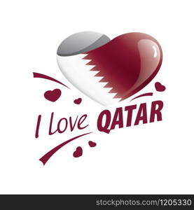 National flag of the Qatar in the shape of a heart and the inscription I love Qatar. Vector illustration.. National flag of the Qatar in the shape of a heart and the inscription I love Qatar. Vector illustration