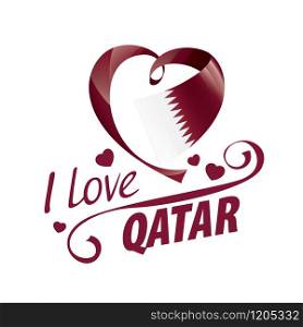National flag of the Qatar in the shape of a heart and the inscription I love Qatar. Vector illustration.. National flag of the Qatar in the shape of a heart and the inscription I love Qatar. Vector illustration