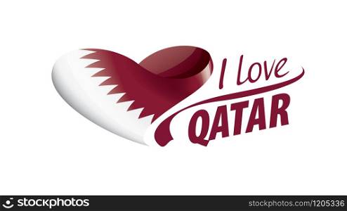 National flag of the Qatar in the shape of a heart and the inscription I love Qatar. Vector illustration.. National flag of the Qatar in the shape of a heart and the inscription I love Qatar. Vector illustration