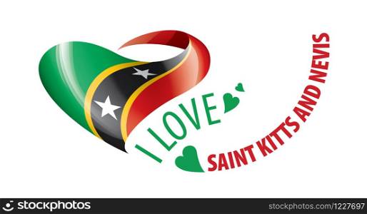 National flag of the Saint Kitts and Nevis in the shape of a heart and the inscription I love Saint Kitts and Nevis. Vector illustration.. National flag of the Saint Kitts and Nevis in the shape of a heart and the inscription I love Saint Kitts and Nevis. Vector illustration