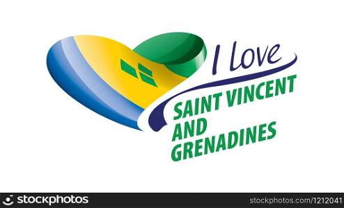 National flag of the Saint Vincent and the Grenadines in the shape of a heart and the inscription I love Saint Vincent and the Grenadines. Vector illustration.. National flag of the Saint Vincent and the Grenadines in the shape of a heart and the inscription I love Saint Vincent and the Grenadines. Vector illustration