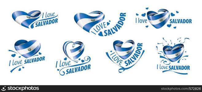 National flag of the Salvador in the shape of a heart and the inscription I love Salvador. Vector illustration.. National flag of the Salvador in the shape of a heart and the inscription I love Salvador. Vector illustration