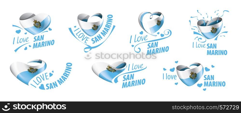 National flag of the San Marino in the shape of a heart and the inscription I love Salvador. Vector illustration.. National flag of the San Marino in the shape of a heart and the inscription I love Salvador. Vector illustration