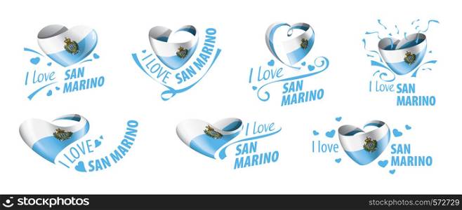 National flag of the San Marino in the shape of a heart and the inscription I love Salvador. Vector illustration.. National flag of the San Marino in the shape of a heart and the inscription I love Salvador. Vector illustration