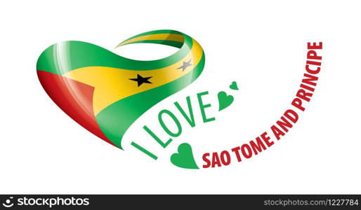 National flag of the Sao Tome and Principe in the shape of a heart and the inscription I love Sao Tome and Principe. Vector illustration.. National flag of the Sao Tome and Principe in the shape of a heart and the inscription I love Sao Tome and Principe. Vector illustration