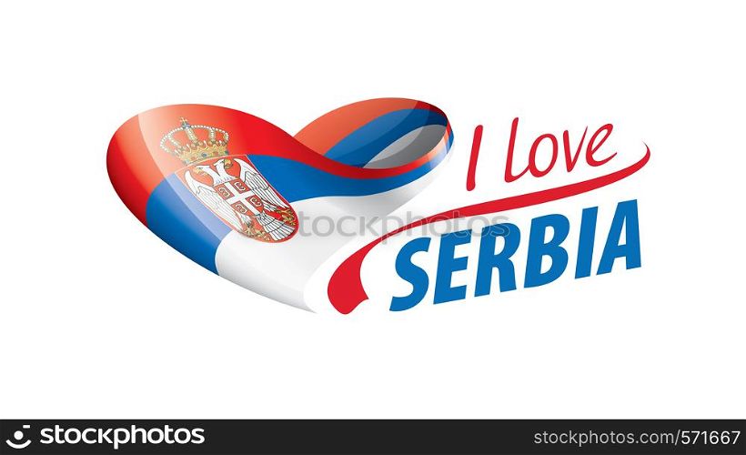 National flag of the Serbia in the shape of a heart and the inscription I love Serbia. Vector illustration.. National flag of the Serbia in the shape of a heart and the inscription I love Serbia. Vector illustration