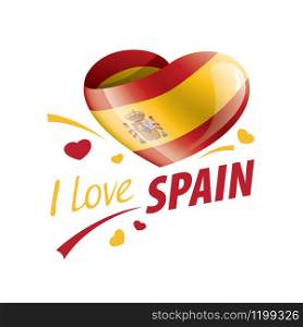 National flag of the Spain in the shape of a heart and the inscription I love Spain. Vector illustration.. National flag of the Spain in the shape of a heart and the inscription I love Spain. Vector illustration