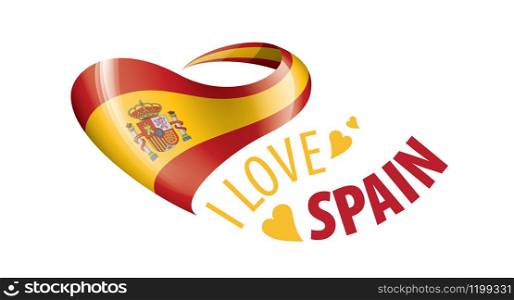 National flag of the Spain in the shape of a heart and the inscription I love Spain. Vector illustration.. National flag of the Spain in the shape of a heart and the inscription I love Spain. Vector illustration