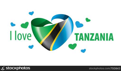 National flag of the Tanzania in the shape of a heart and the inscription I love Tanzania. Vector illustration.. National flag of the Tanzania in the shape of a heart and the inscription I love Tanzania. Vector illustration