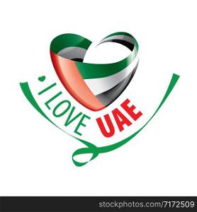 National flag of the United Arab Emirates in the shape of a heart and the inscription I love UAE. Vector illustration.. National flag of the United Arab Emirates in the shape of a heart and the inscription I love UAE. Vector illustration