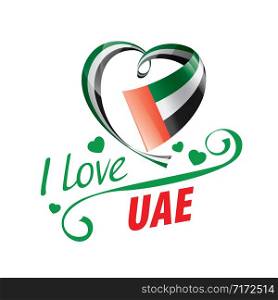 National flag of the United Arab Emirates in the shape of a heart and the inscription I love UAE. Vector illustration.. National flag of the United Arab Emirates in the shape of a heart and the inscription I love UAE. Vector illustration