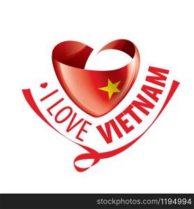 National flag of the Vietnam in the shape of a heart and the inscription I love Vietnam. Vector illustration.. National flag of the Vietnam in the shape of a heart and the inscription I love Vietnam. Vector illustration
