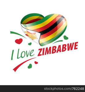 National flag of the Zimbabwe in the shape of a heart and the inscription I love Zimbabwe. Vector illustration.. National flag of the Zimbabwe in the shape of a heart and the inscription I love Zimbabwe. Vector illustration