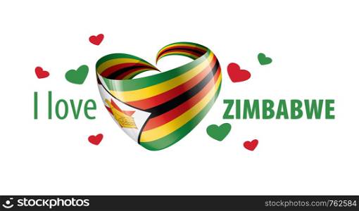 National flag of the Zimbabwe in the shape of a heart and the inscription I love Zimbabwe. Vector illustration.. National flag of the Zimbabwe in the shape of a heart and the inscription I love Zimbabwe. Vector illustration