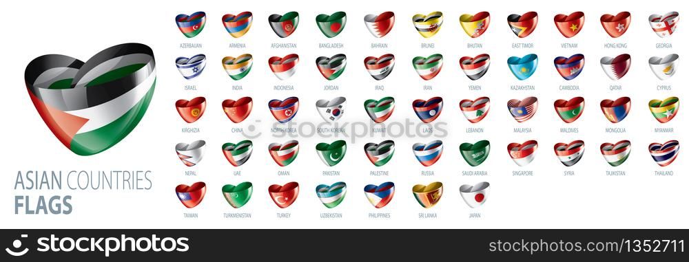 National flags of Asian countries. Vector illustrations.. National flags of Asian countries. Vector illustrations