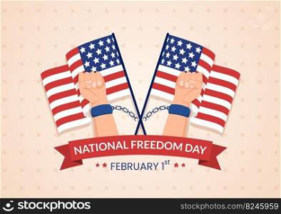 National Freedom Day Template Hand Drawn Cartoon Flat Illustration with American Flag and Hands Breaking a Handcuff Design