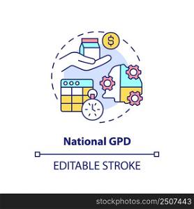 National GDP concept icon. Measure of human development. Economics growth abstract idea thin line illustration. Isolated outline drawing. Editable stroke. Arial, Myriad Pro-Bold fonts used. National GDP concept icon